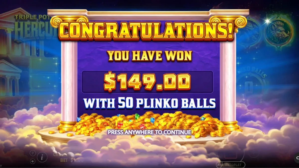 Tampilan visual slot Triple Pot Plinko – Hercules dengan latar belakang Gunung Olympus dan elemen mitologi.